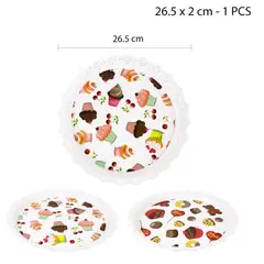 GENERICO - BANDEJA PLÁSTICA REDONDA DECORADA - 26.5 CM PARA CUMPLEAÑOS