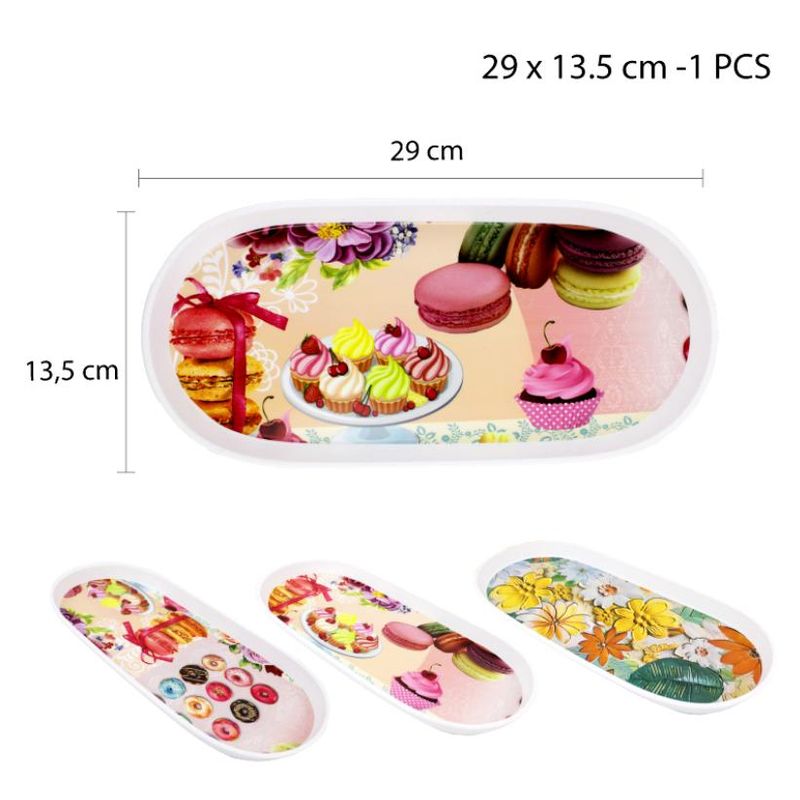 GENERICO - BANDEJA OVALADA PLÁSTICA DECORADA - 29 X 13.5 CM PARA CUMPLEAÑOS