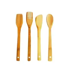 GENERICO - Set Cuchara De Bambú + 2 Espátulas + Tenedor Madera Cocina