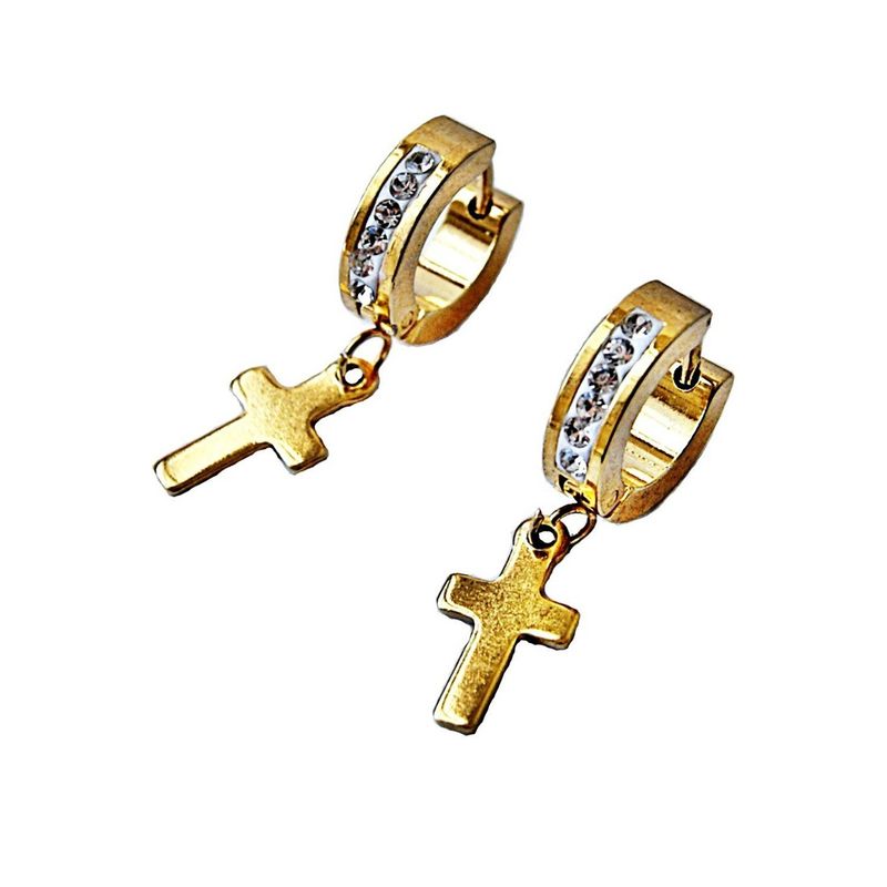 VIVAFELICIA - Aros Acero Clip Crucifijos Dorado