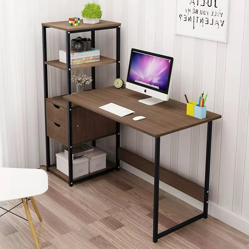 ACTUAL - Escritorio Multifuncional Con Librero 2 Cajones Diseño Moderno Brown
