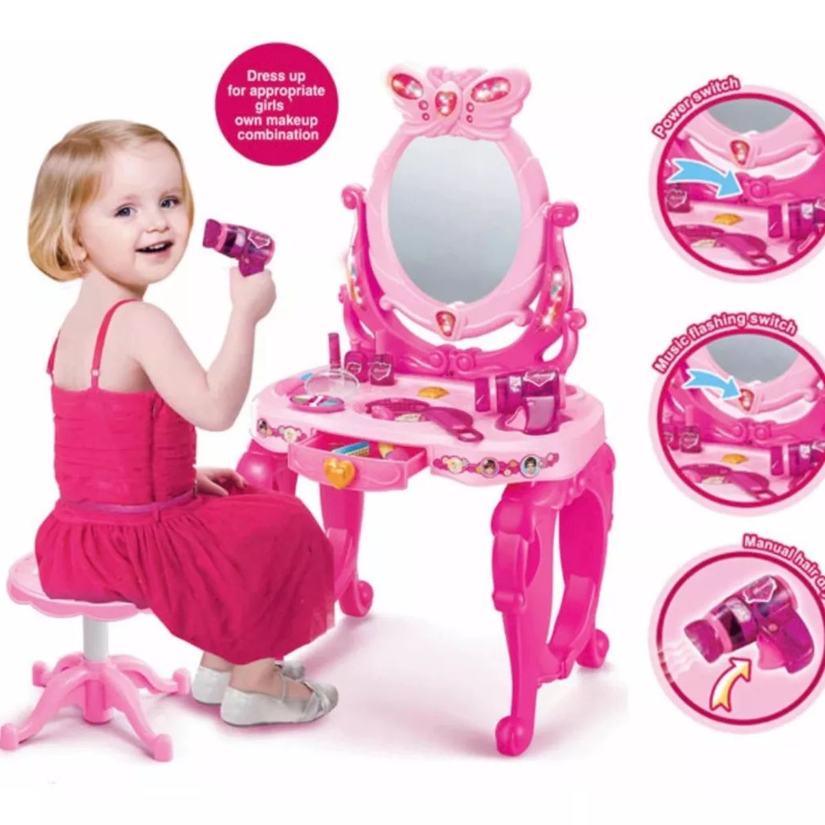 UNICO - Tocador Maquillaje Juguete Niña Grande Luz Y Espejo Musical