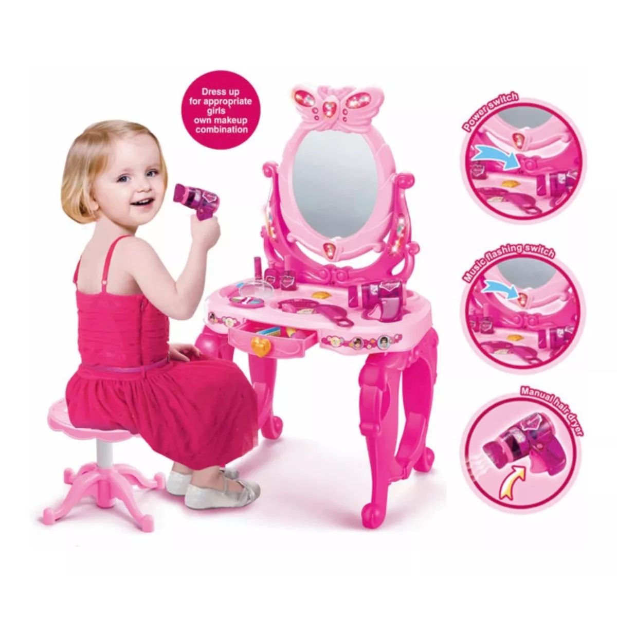 UNICO - Tocador Maquillaje Juguete Niña Grande Luz Y Espejo Musical