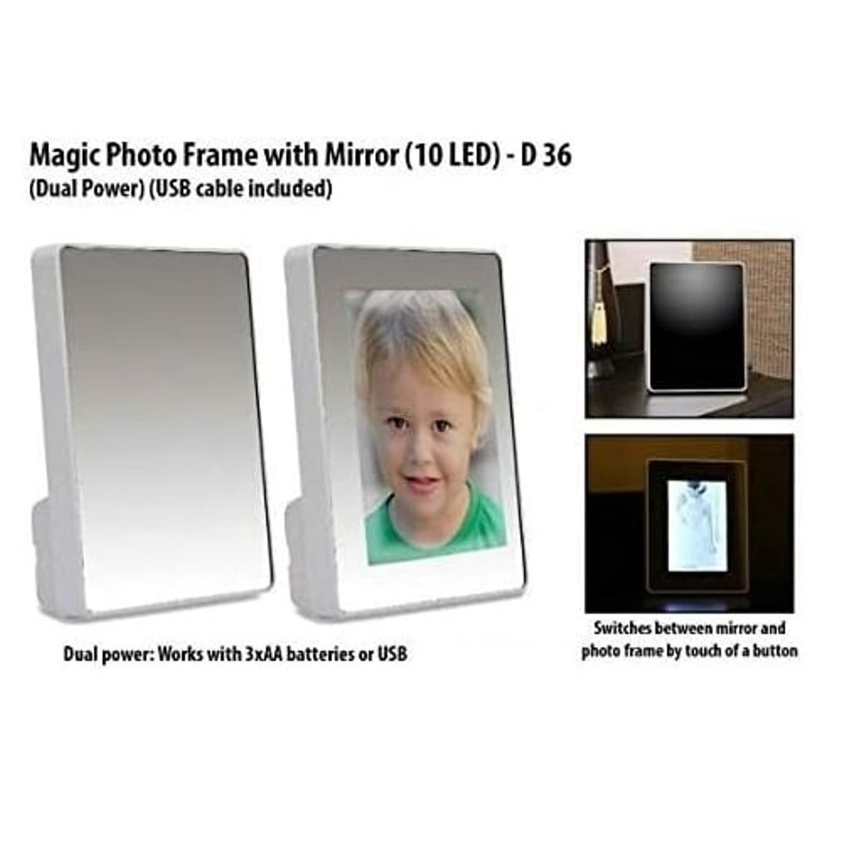 GENERICO - Marco de Espejo LED 17 x 22 cm con Luz y Puerto USB.