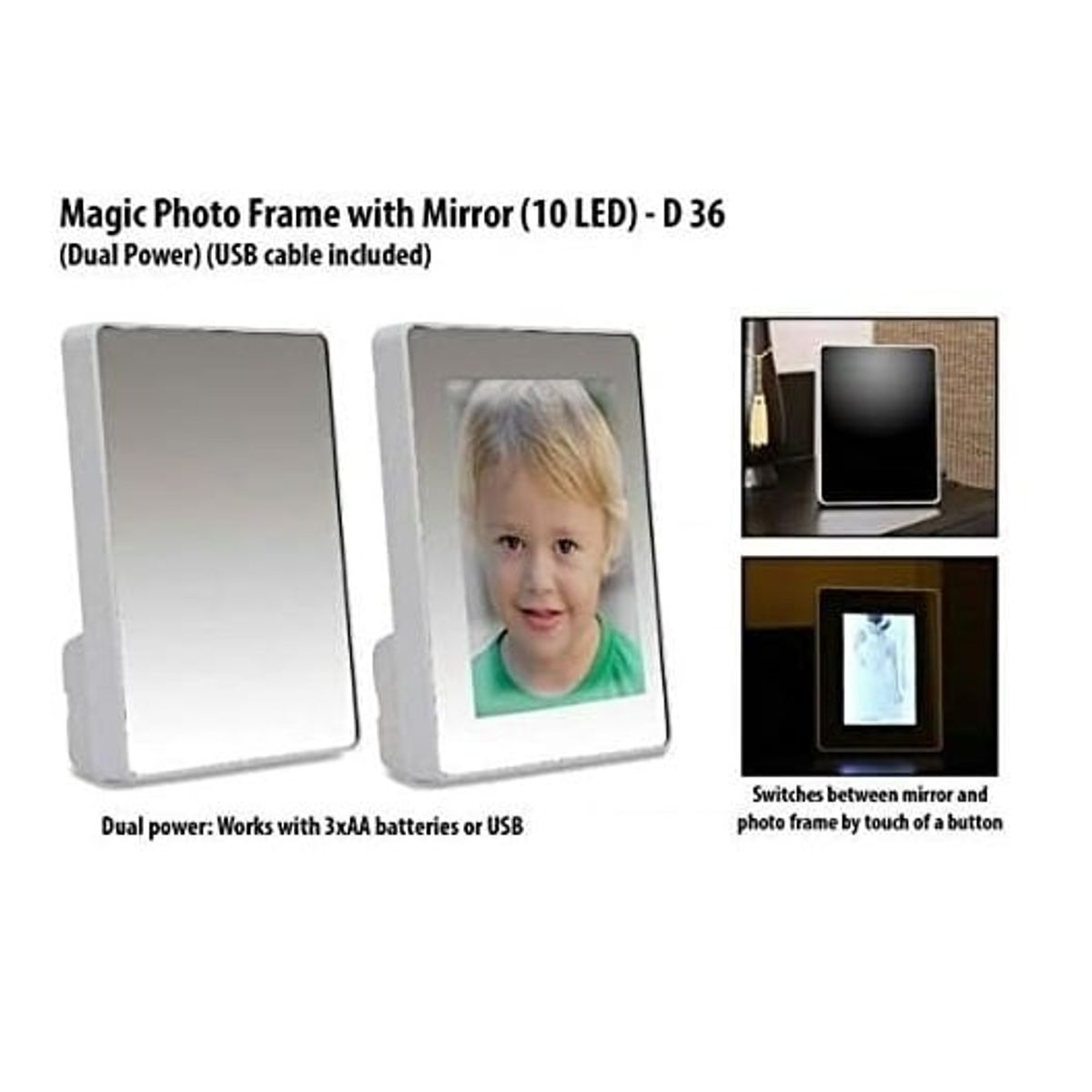 GENERICO - Marco de Espejo LED 17 x 22 cm con Luz y Puerto USB.