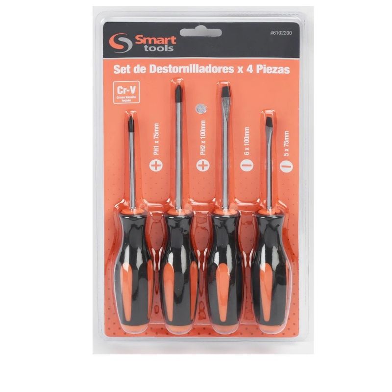 SMART TOOLS - Set de destornilladores 4 piezas paleta y cruz - Smart Tools