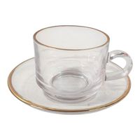 Set de 6 Tazas de Vidrio para Café con Borde Dorado Incluye Platillo