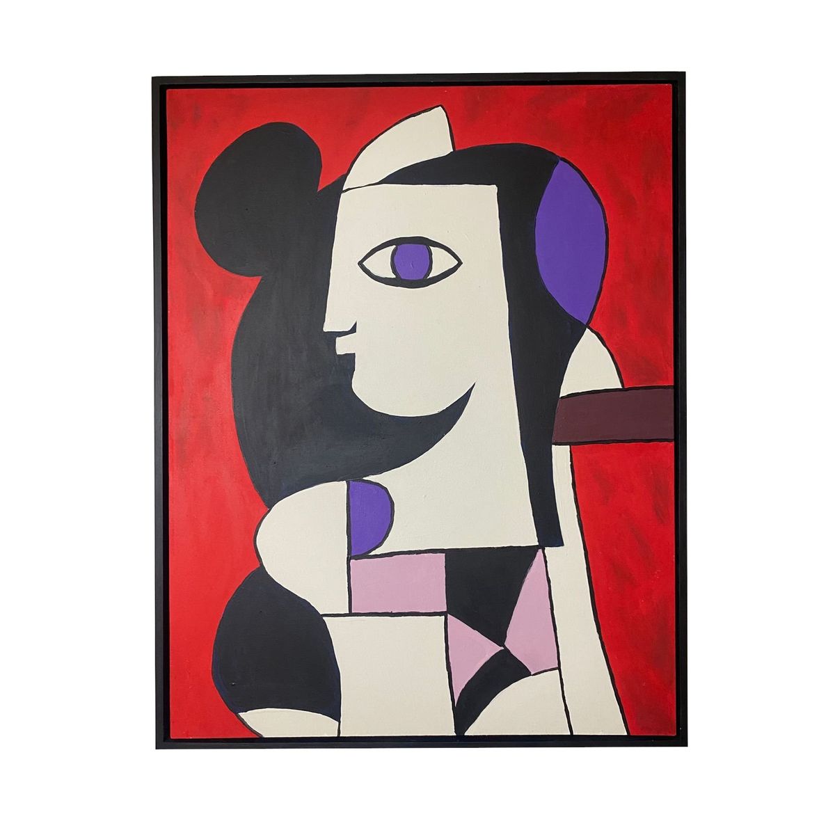 GENERICO - Cuadro Decorativo Retrato Femenino Estilo Cubista 90x70 cm - Pintado a Mano sobre Tela  Colores