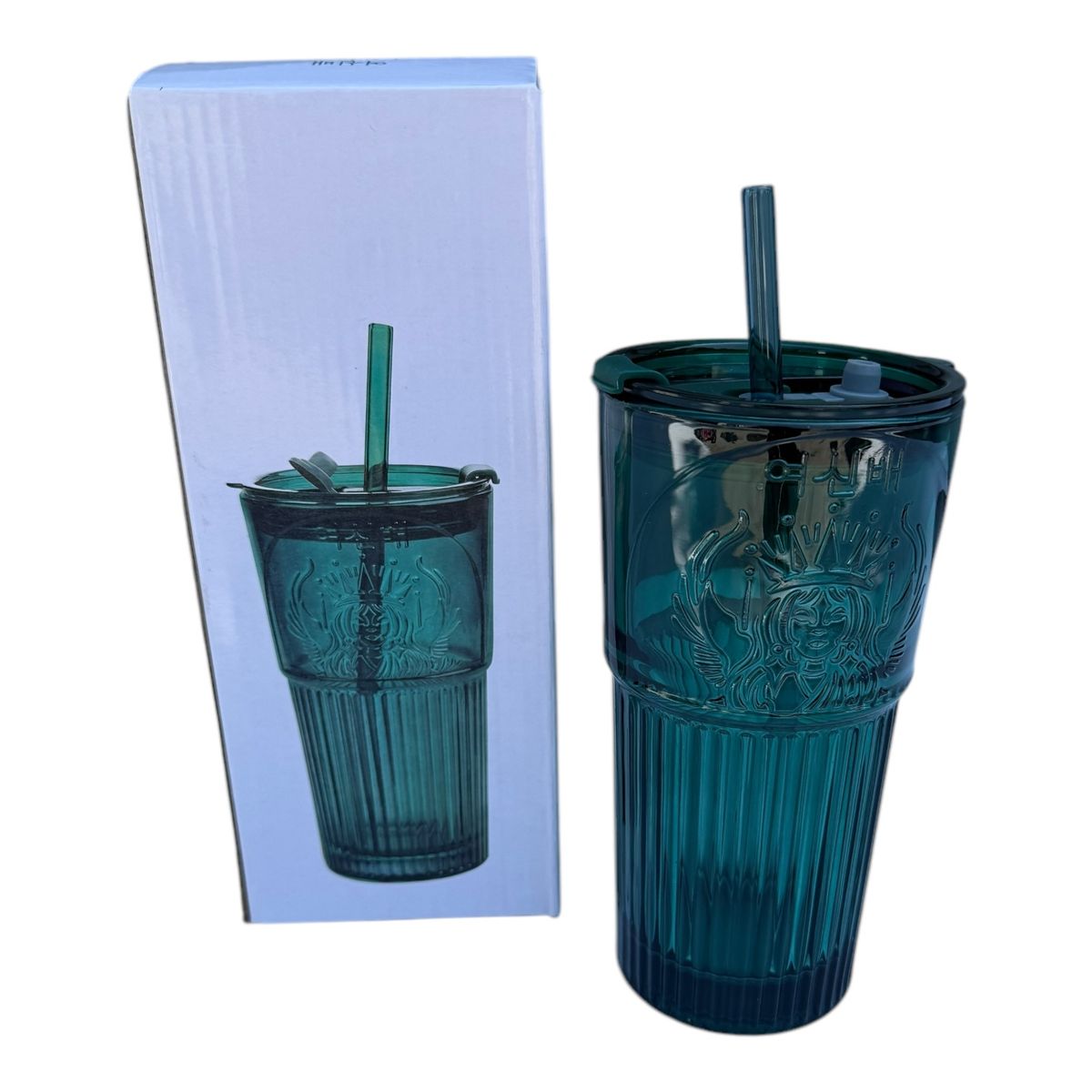 GENERICO - Vaso con Tapa y Bombilla de Vidrio -  600 ml