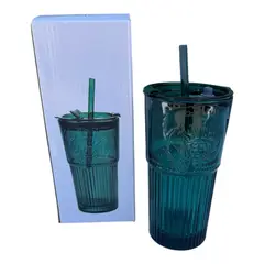 GENERICO - Vaso con Tapa y Bombilla de Vidrio - 600 ml