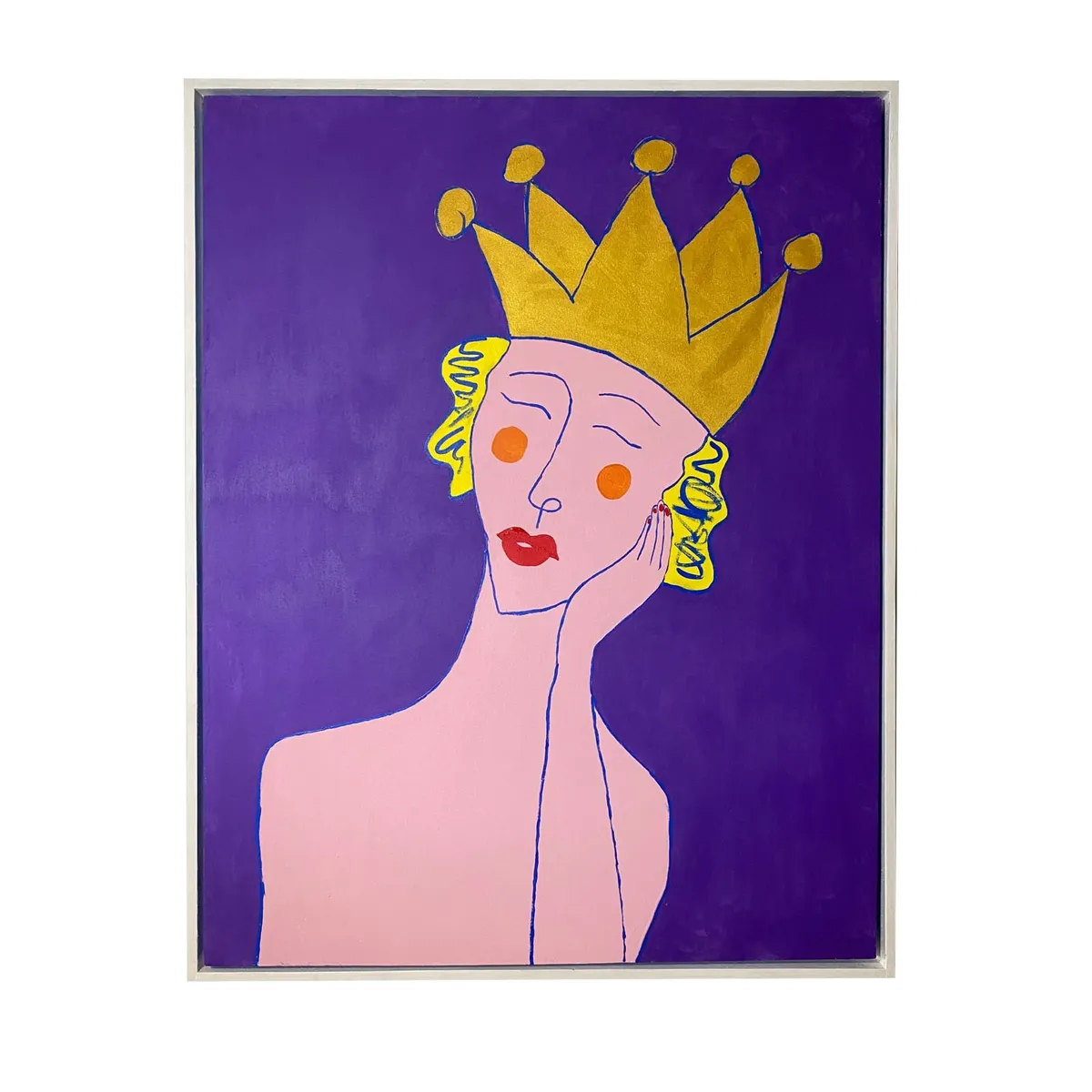 GENERICO - Cuadro Decorativo Reina Pop Art Mujer Corona 90x70 cm Marco Blanco Acrílico