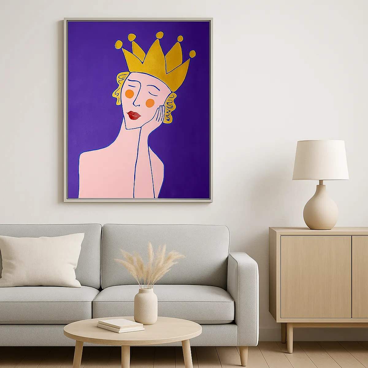 GENERICO - Cuadro Decorativo Reina Pop Art Mujer Corona 90x70 cm Marco Blanco Acrílico