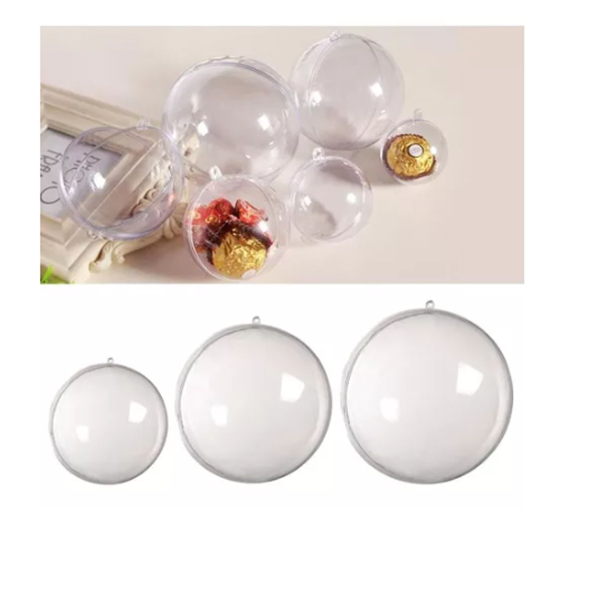 GENERICO - Pack 12 Esferas Acrílico Para Rellenar Y Decorar Navidad 8cm