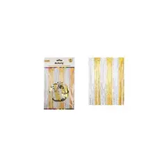 GENERICO - Cortina Flecos Metalizada Plateado y Dorado 1x2m