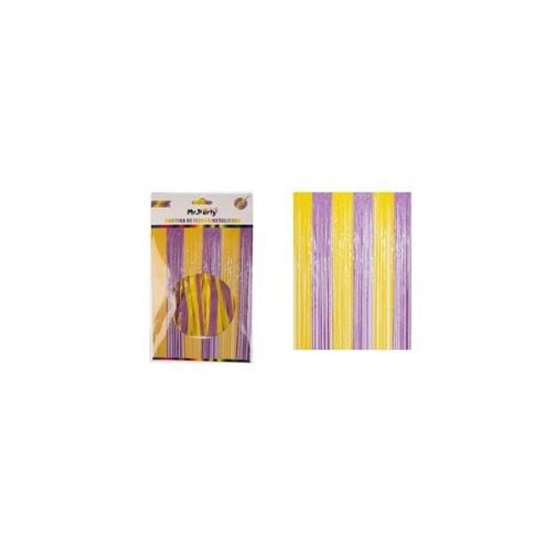 GENERICO - Cortinas Flecos Metalizada Amarillo y Morado 1x2m