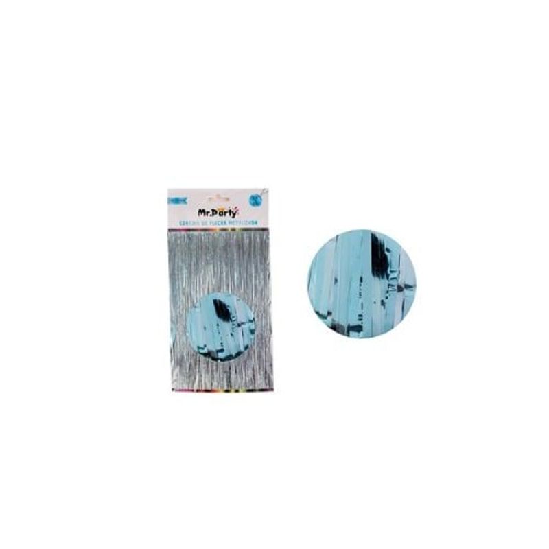GENERICO - Cortina Flecos Color Celeste Metalico 1x3m