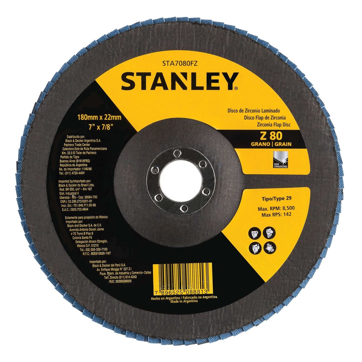STANLEY - Disco Flap de Zirconio 7” grano 80 STANLEY STA7080FZ-BR