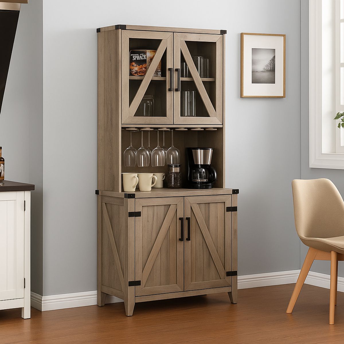 MSA MUEBLES SANTA ANA - Vitrina 4 Puertas Grey Wash