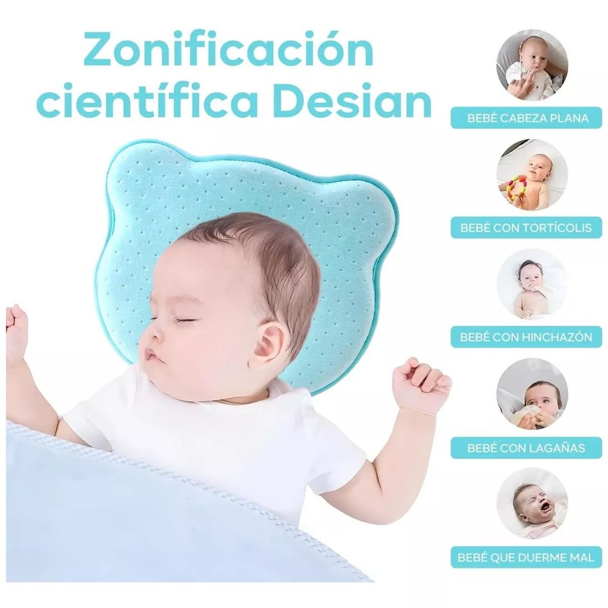 OFERTABKN - Almohada Para Bebé Cojín Anti-plagiocefalia Cabeza Plana-