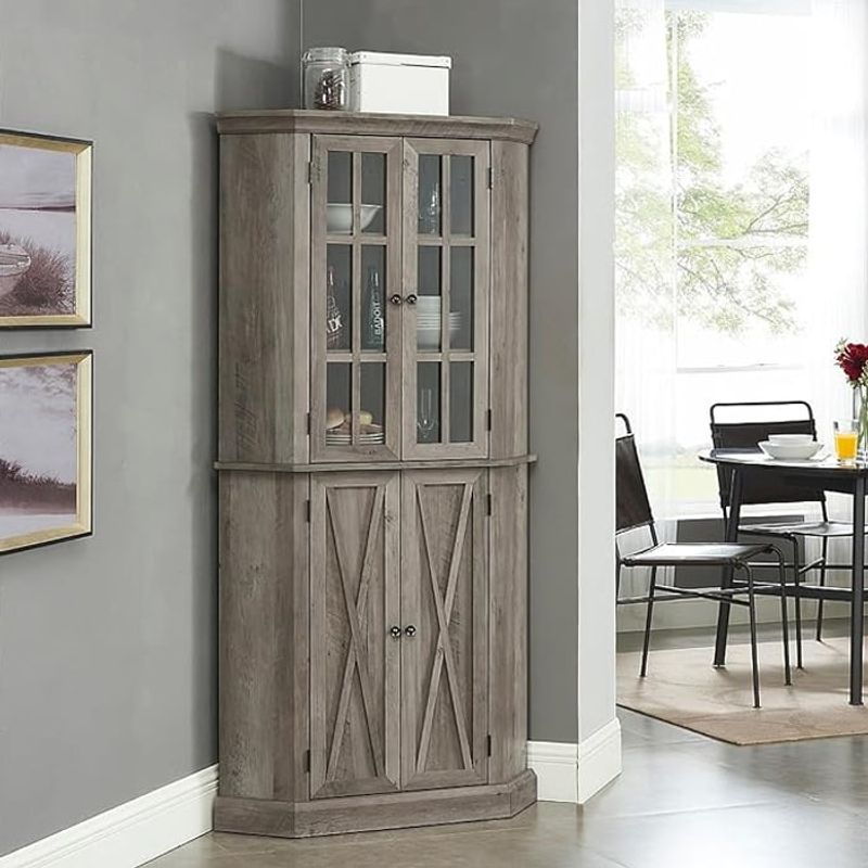 MSA MUEBLES SANTA ANA - Vitrina Esquinero Stone Grey