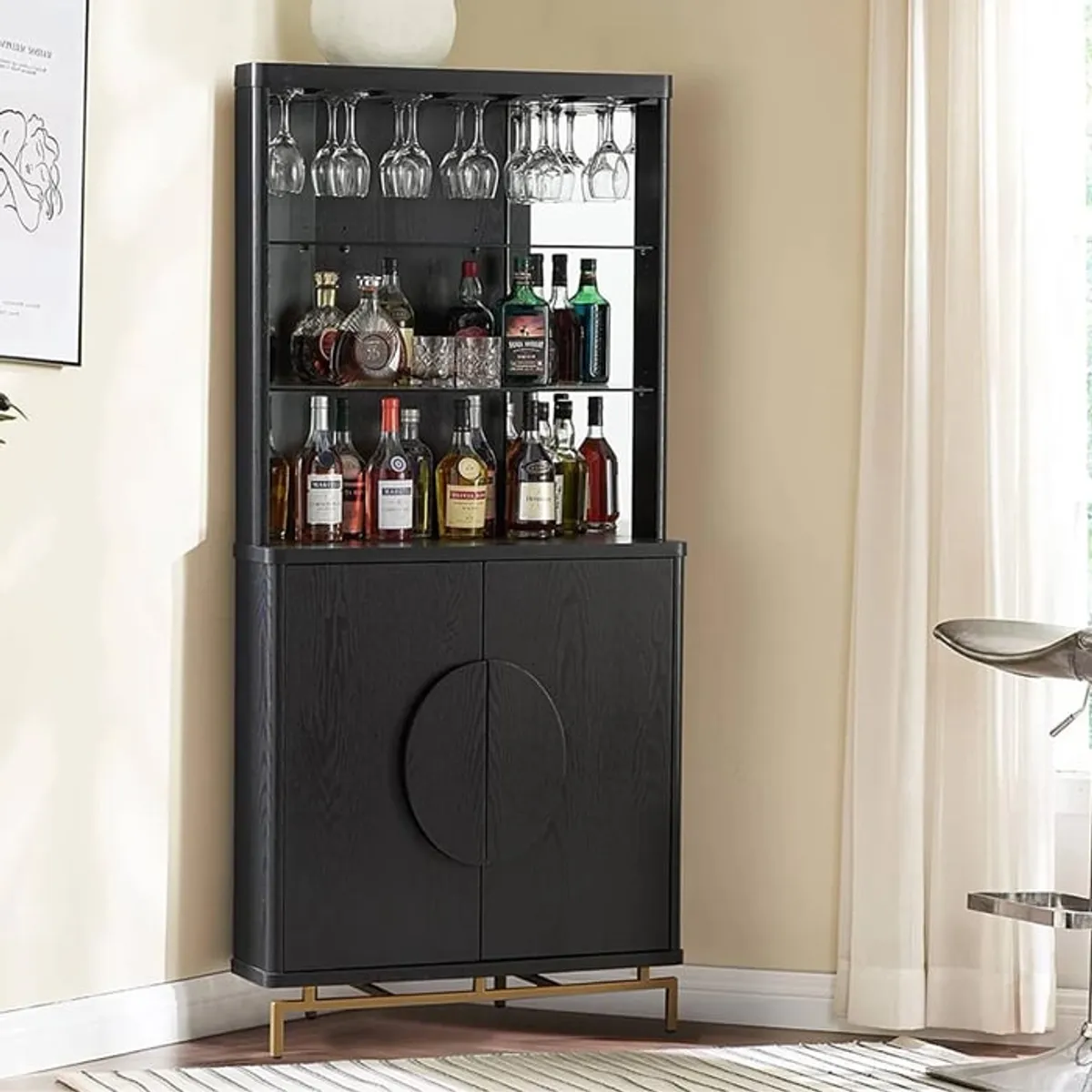 MSA MUEBLES SANTA ANA - Vitrina Esquinero Bar American Black