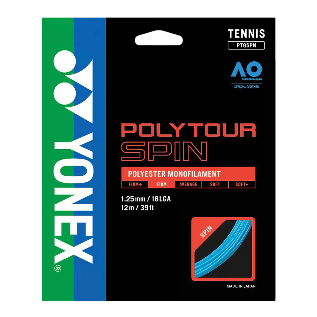 YONEX - Set Cuerda Tenis POLY TOUR SPIN 125  16L Azul