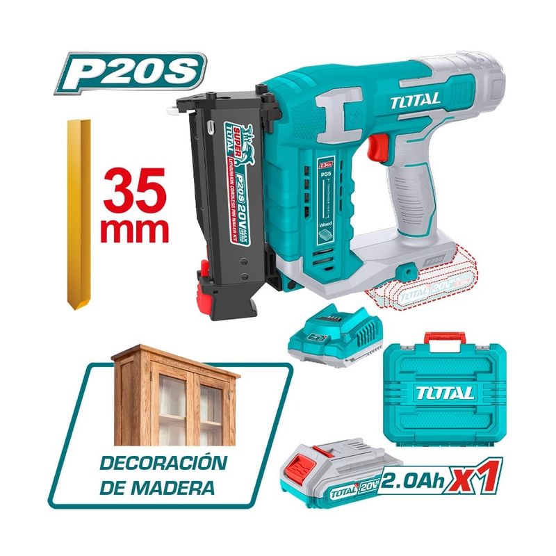 TOTAL TOOLS - Clavadora Inalámbrica 20V 35mm 3 Velocidades + Batería 2ah + Cargador Total