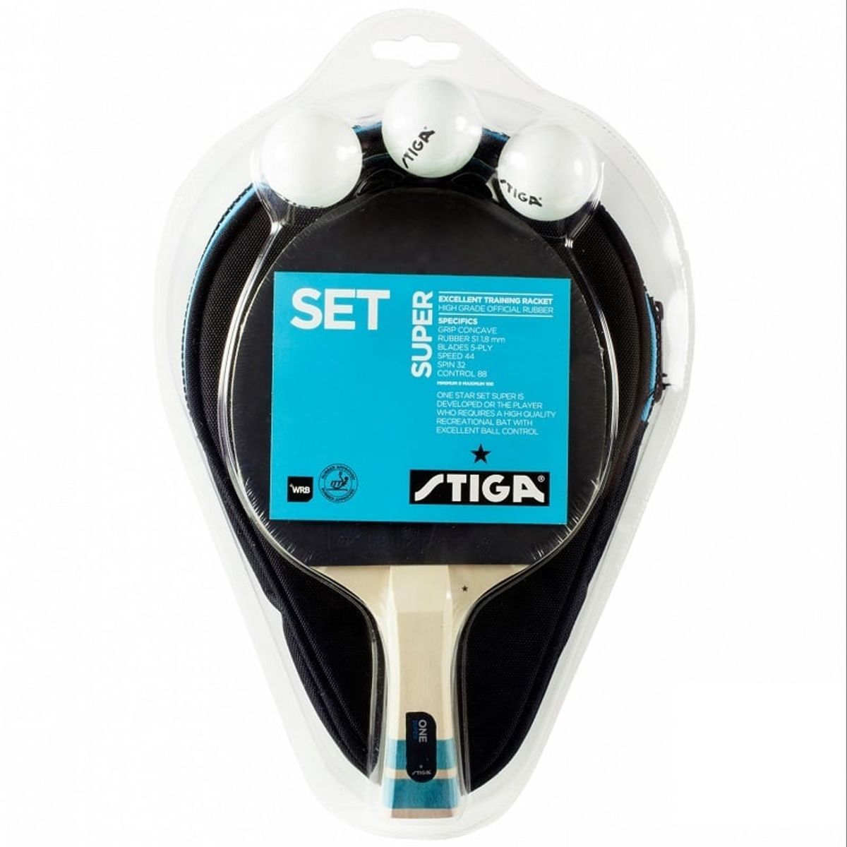 STIGA - SET TENIS DE MESA STIGA SUPER 1 PALETA - 3PELOTAS - 1 CUBRE