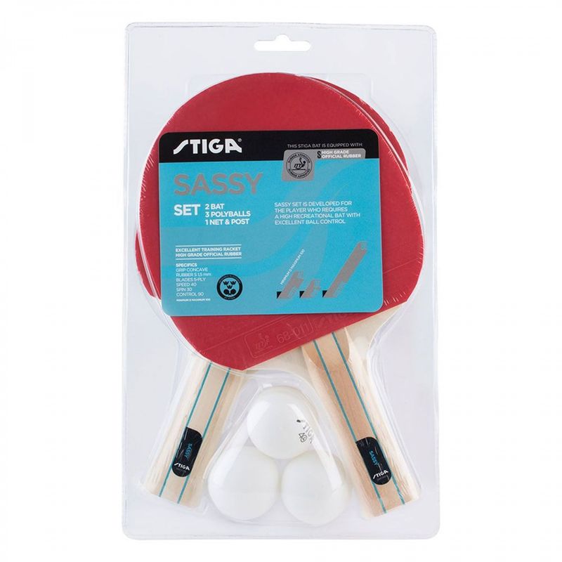 STIGA - SET TENIS DE MESA STIGA SASSY 2 PALETAS - 3 PELOTAS - 1 RED