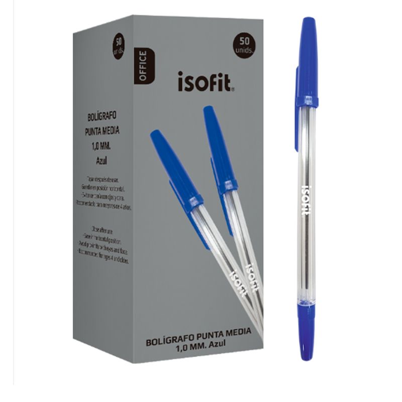 ISOFIT - Caja Boligrafo 10Mm Punta Media Azul 50 Uni Isofit