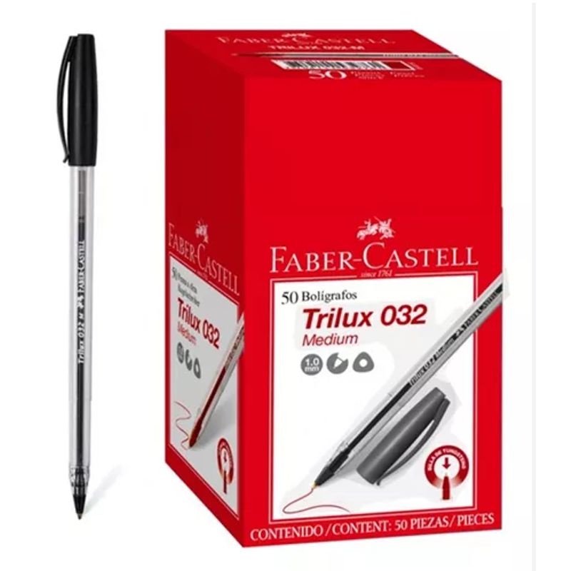 FABER-CASTELL - Caja Bolígrafo Trilux 032M Negro 50 Uni Faber Castell