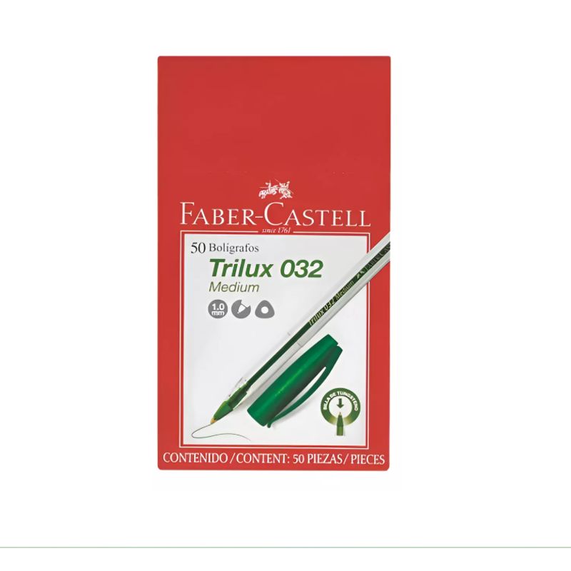 FABER-CASTELL - Caja Bolígrafo Trilux 032M Verde 50 Uni Faber Castell