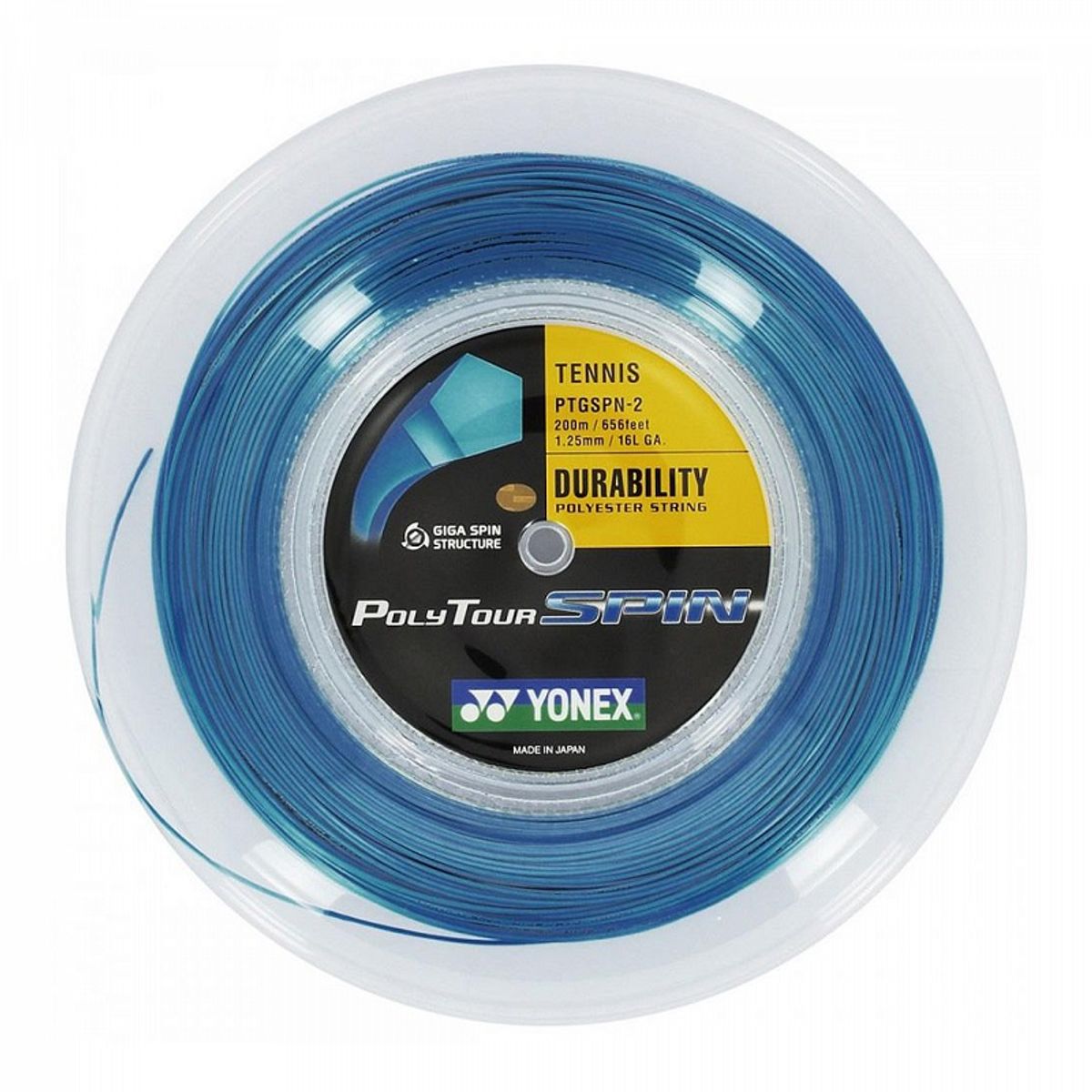 YONEX - CUERDA DE TENIS YONEX POLYTOUR SPIN 16L/1.25MM AZUL 200 MTS.