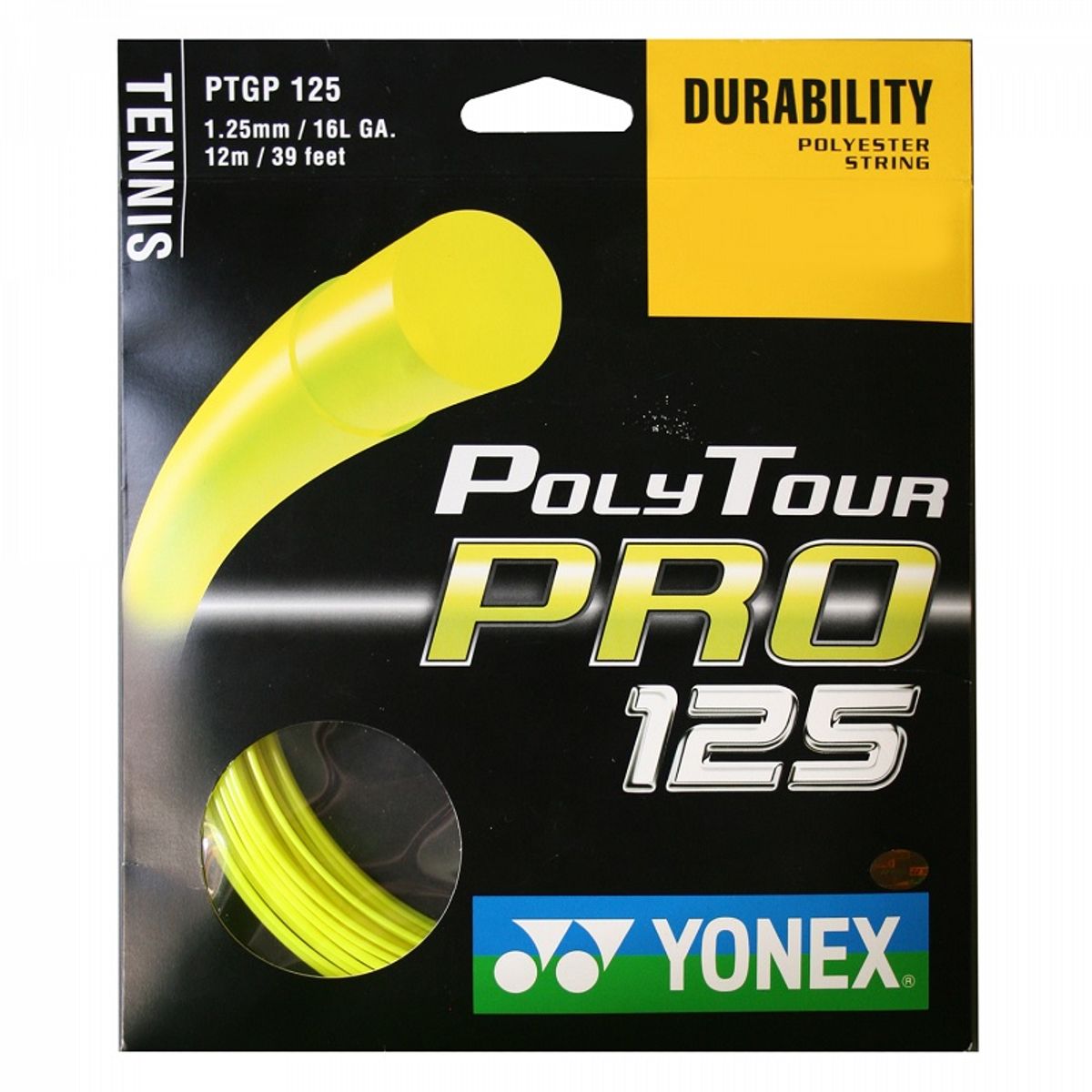 YONEX - CUERDA DE TENIS YONEX POLYTOUR PRO 16L/1.25MM AMARILLA 12 MT