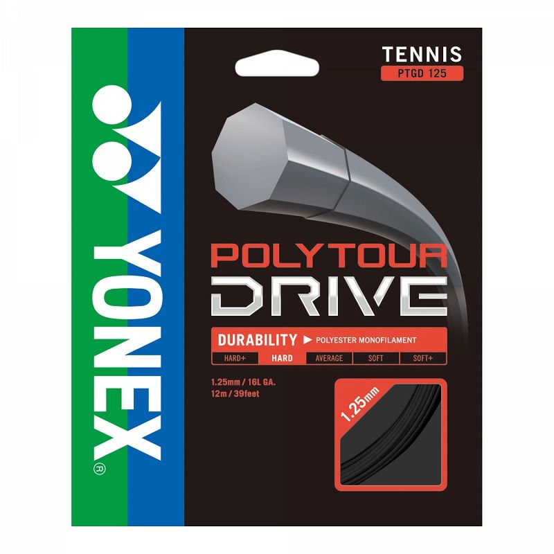 YONEX - CUERDA DE TENIS YONEX POLY TOUR DRIVE 16L/1.25MM NEGRA 12 MT