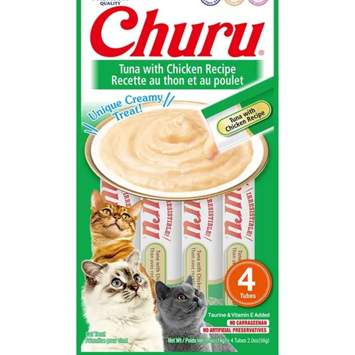 INABA - SNACK CHURU GATO TUNA Y CHICKEN 4 TUBOS