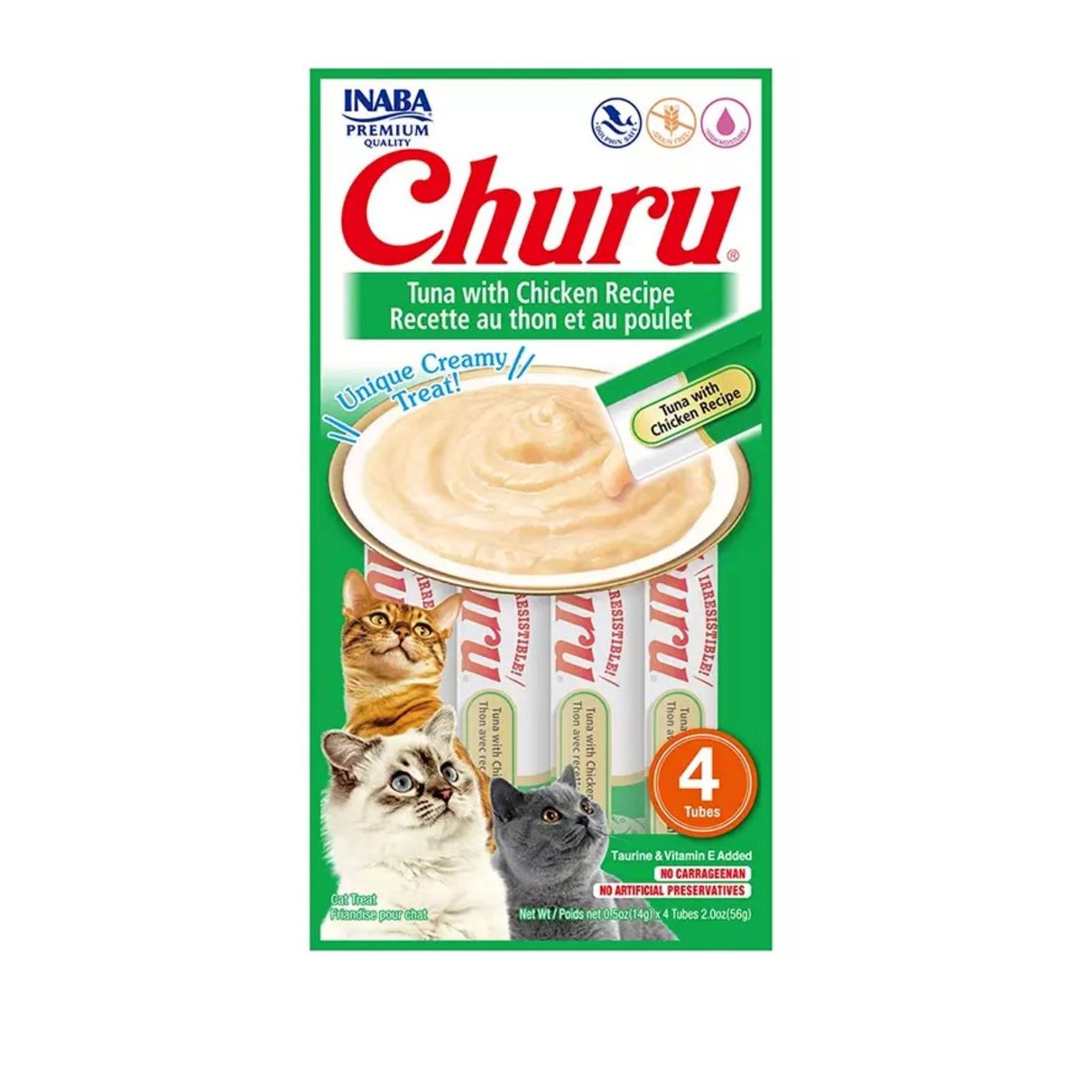 INABA - SNACK CHURU GATO TUNA Y CHICKEN 4 TUBOS