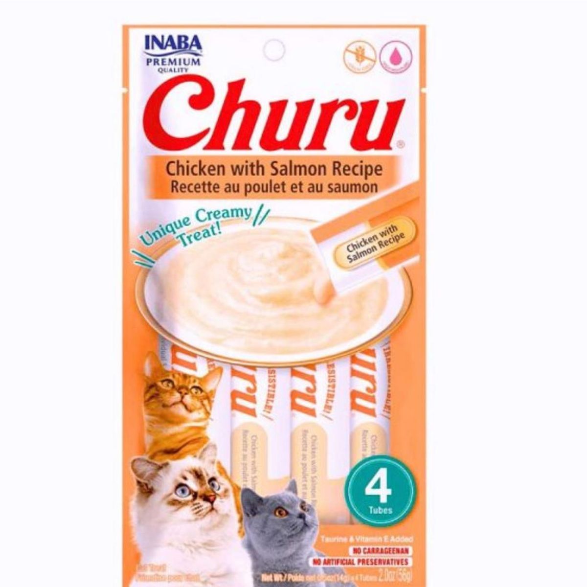 INABA - SNACK CHURU GATO CHICKEN Y SALMON 4 TUBOS