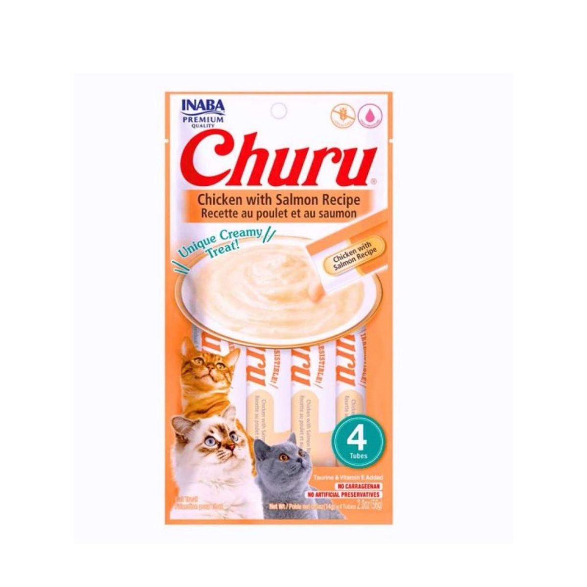 INABA - SNACK CHURU GATO CHICKEN Y SALMON 4 TUBOS
