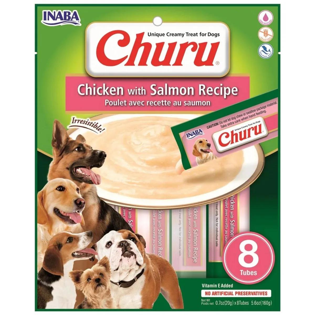 INABA - SNACK CHURU PERRO CHICKEN / SALMON 20GR - 8 TUBOS
