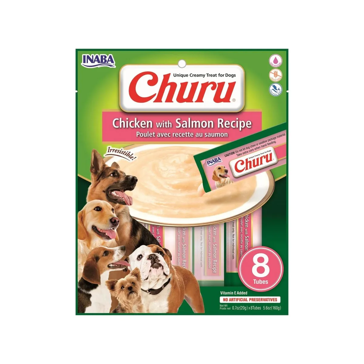 INABA - SNACK CHURU PERRO CHICKEN / SALMON 20GR - 8 TUBOS