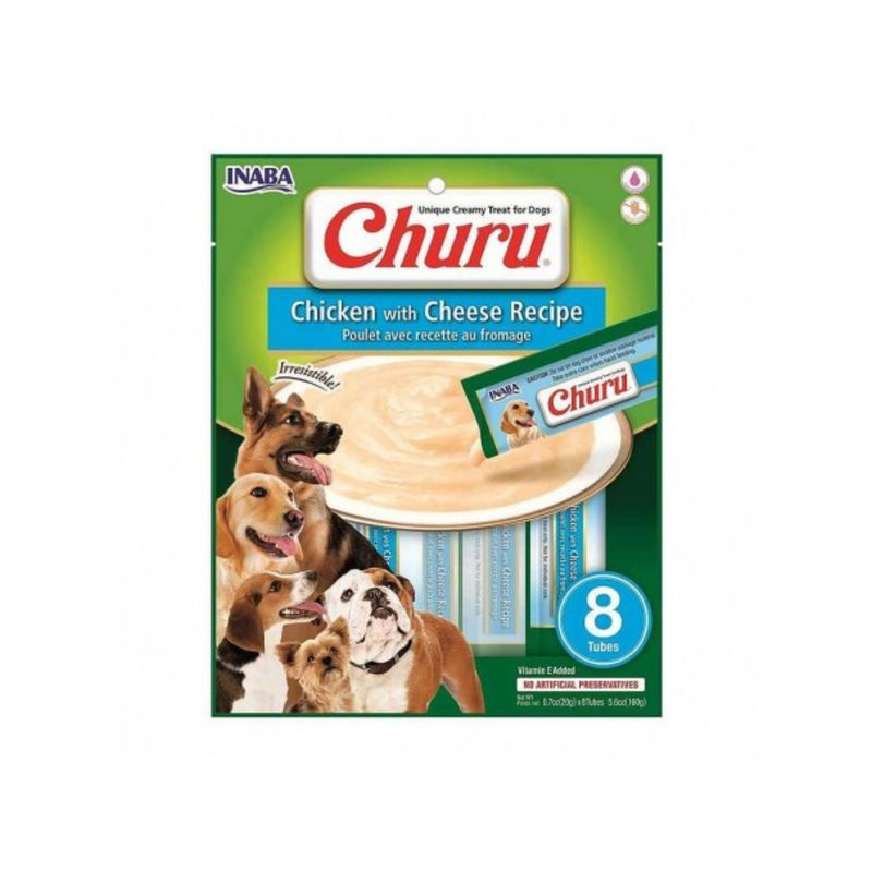 INABA - SNACK CHURU PERRO CHICKEN  CHEESE 20GR - 8 TUBOS