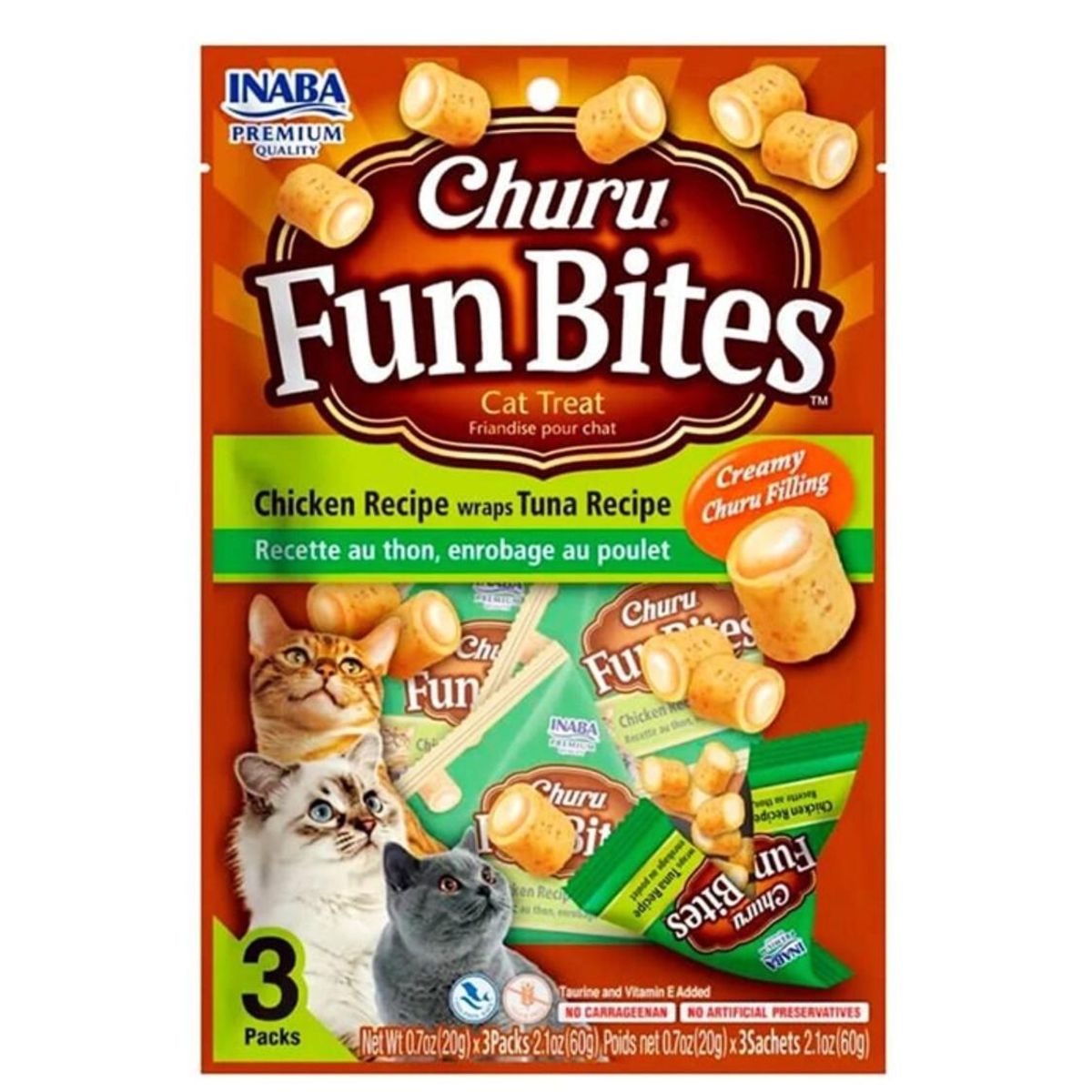 INABA - Churu Fun Bites Cat Pollo y Atún 20g x3 - Snack Cremoso