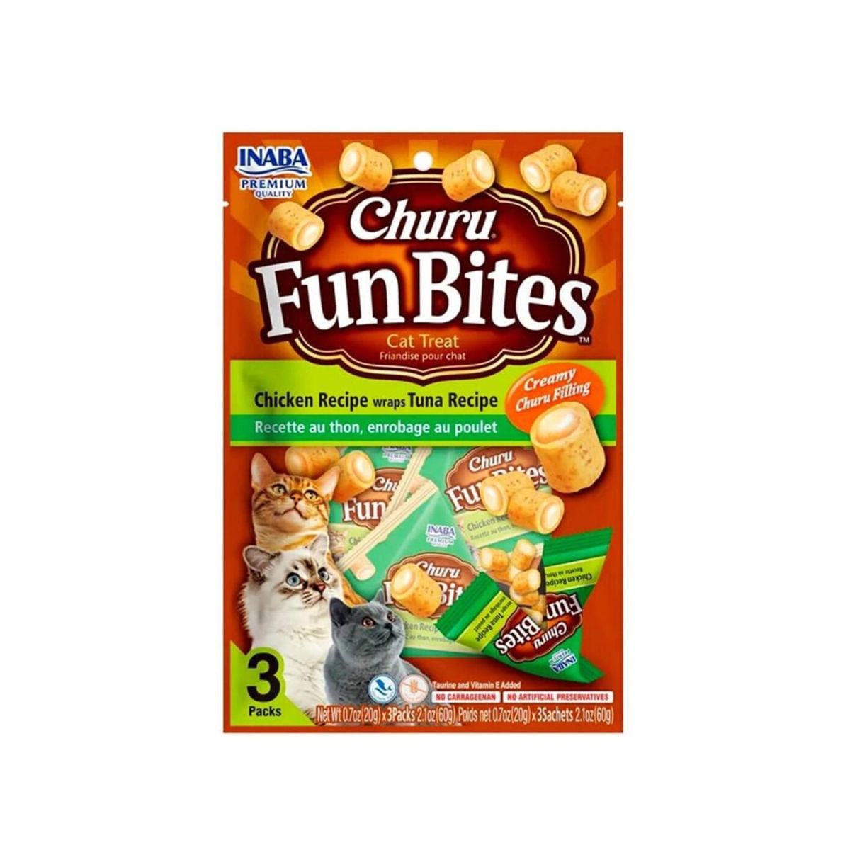 INABA - Churu Fun Bites Cat Pollo y Atún 20g x3 - Snack Cremoso