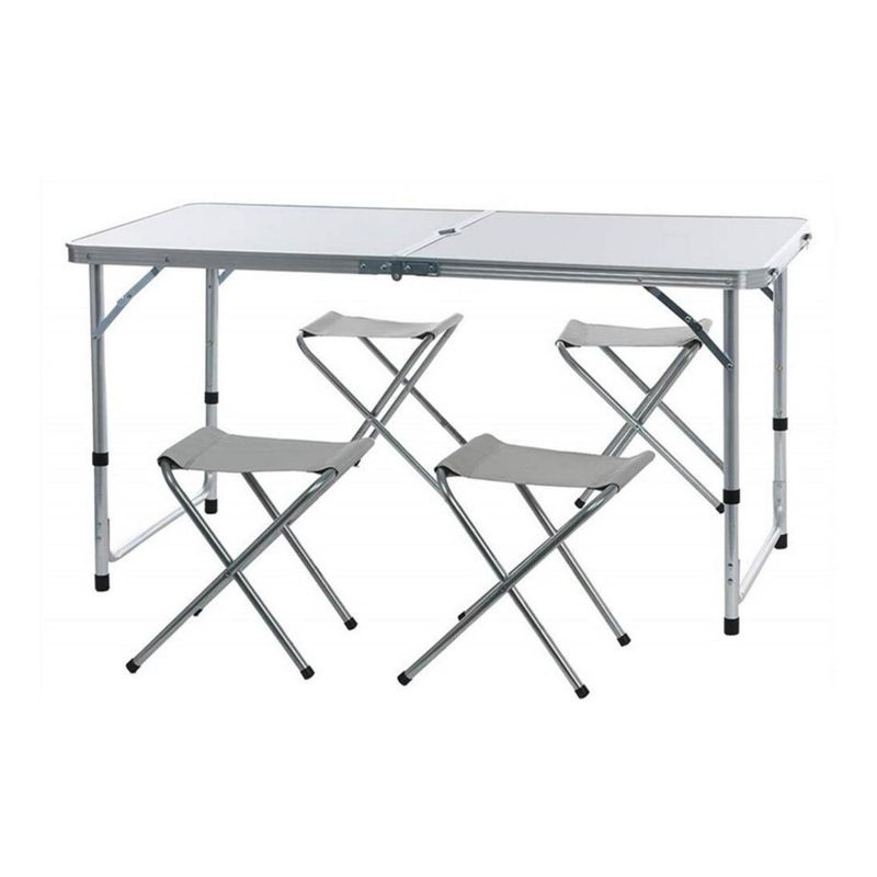 IMPORTCLICK - Mesa Camping Plegable Simple 120x60 CM 4 Sillas - Gris
