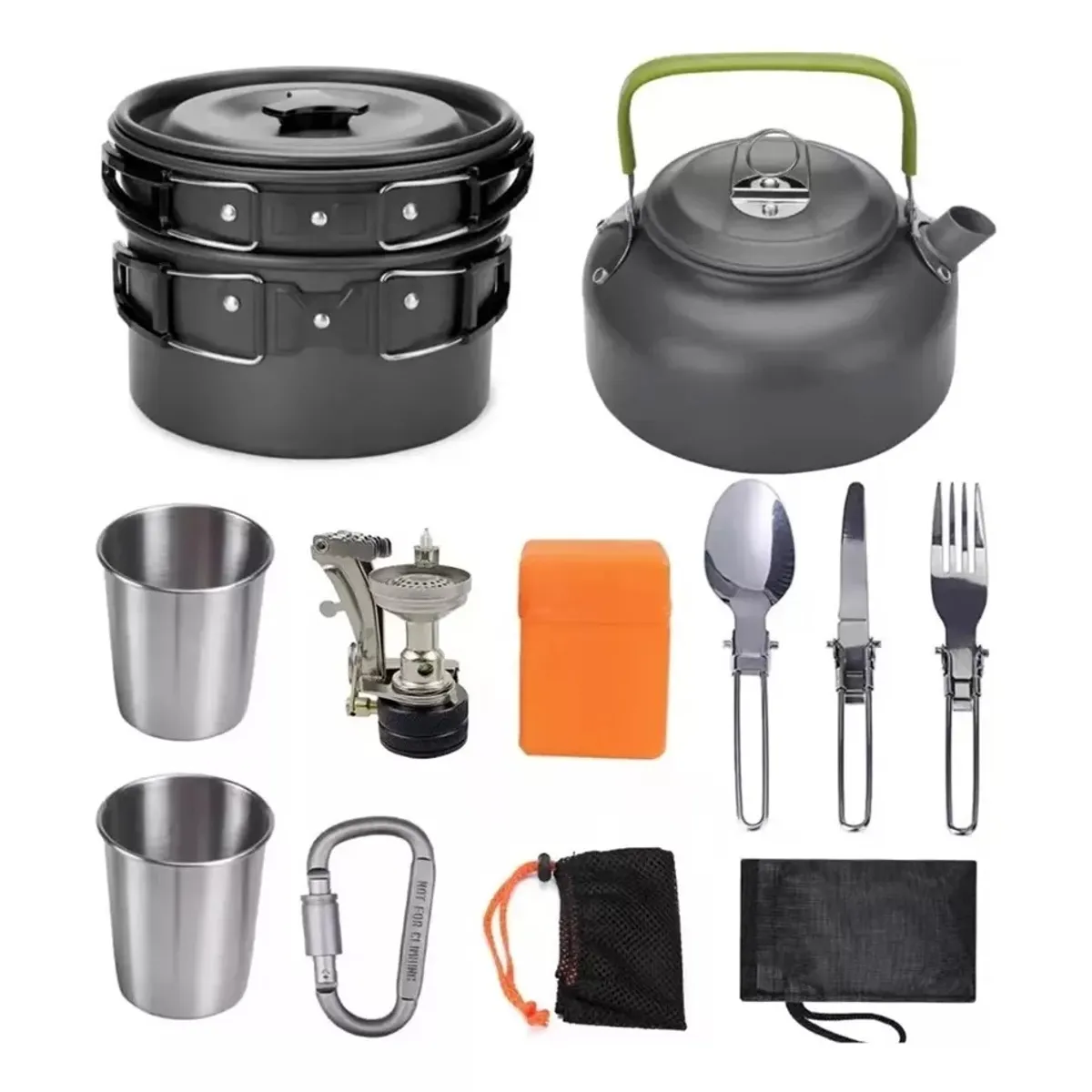 GENERICO - Set Ollas Camping 10 Piezas Con Cocinilla Y Cubiertos