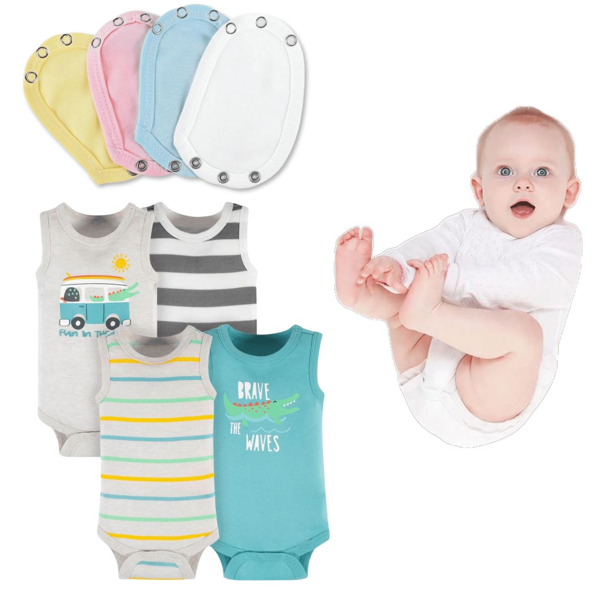 TEDMIMAK - Pack 4 Unidades Extensor Body Bebé +Pack 4 Body Niño Cocodrilo Animado