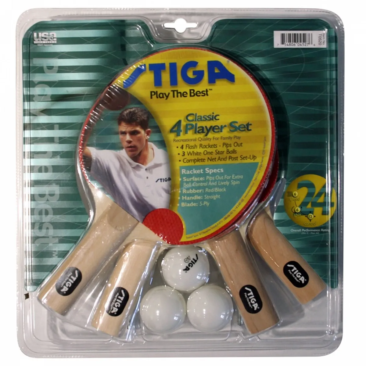 STIGA - SET TENIS DE MESA STIGA CLASSIC 4 PALETAS - 3 PELOTAS - 1 RE
