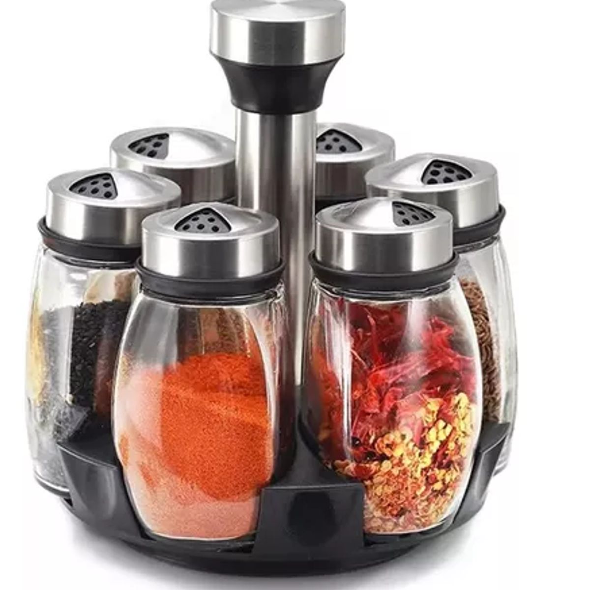 GENERICO - Especiero Set 6 Condimenteros Giratorio 360° Frasco Vidrio