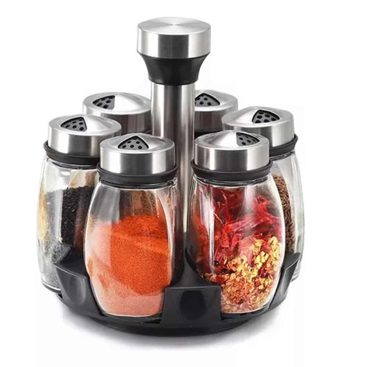 GENERICO - Especiero Set 6 Condimenteros Giratorio 360° Frasco Vidrio